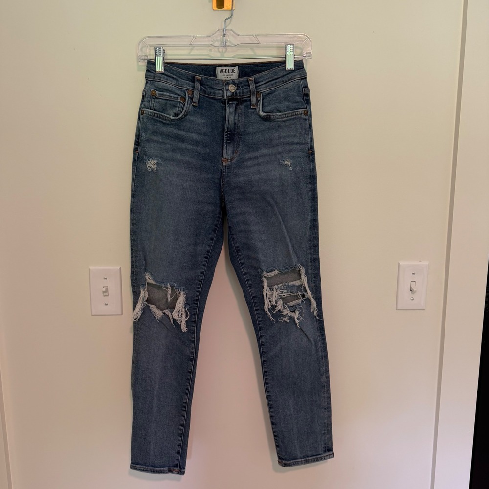 Agolde Jamie High Rise Classic Skinny Jeans Medium Wash Distressed‎ Size 27